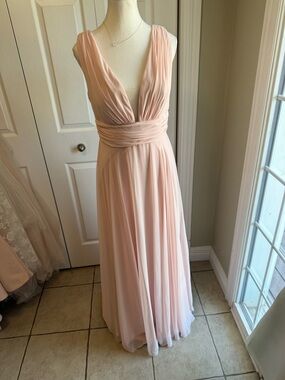 Bella Bridesmaids Blush Pink V-Neck Sleeveless Chiffon Maxi Dress